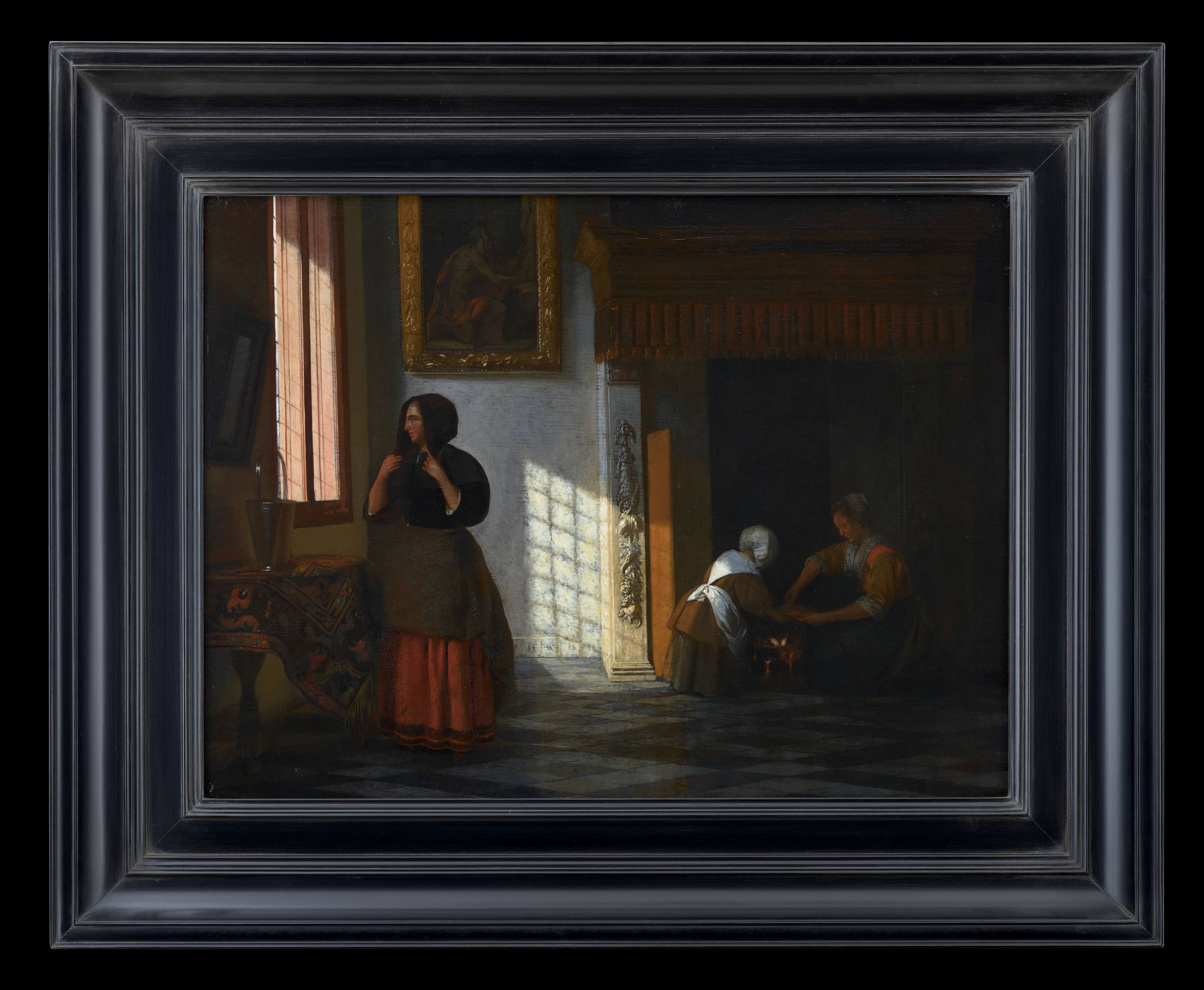 An Interior with a Woman preparing to go out, and two Servants by a ...